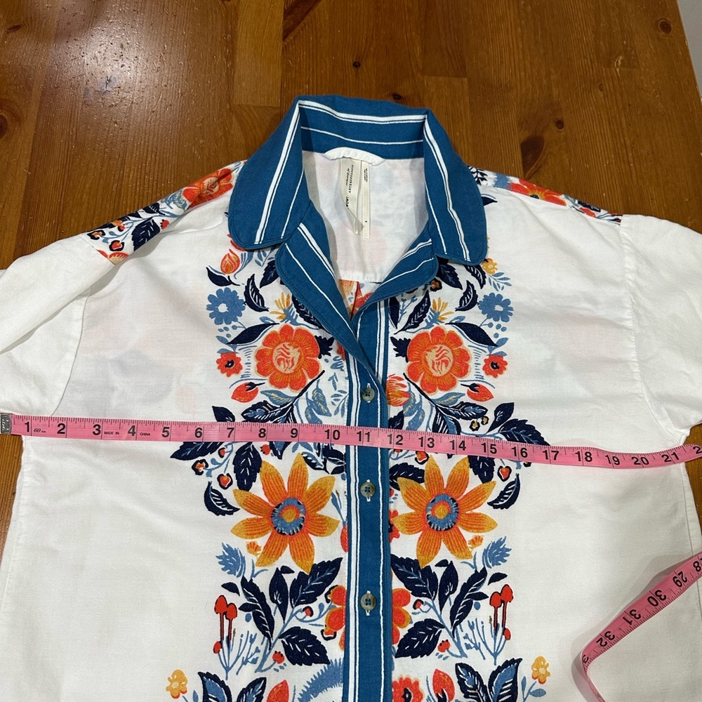 Anthropologie Floral White and Blue Pajama Set - Picture 11 of 12